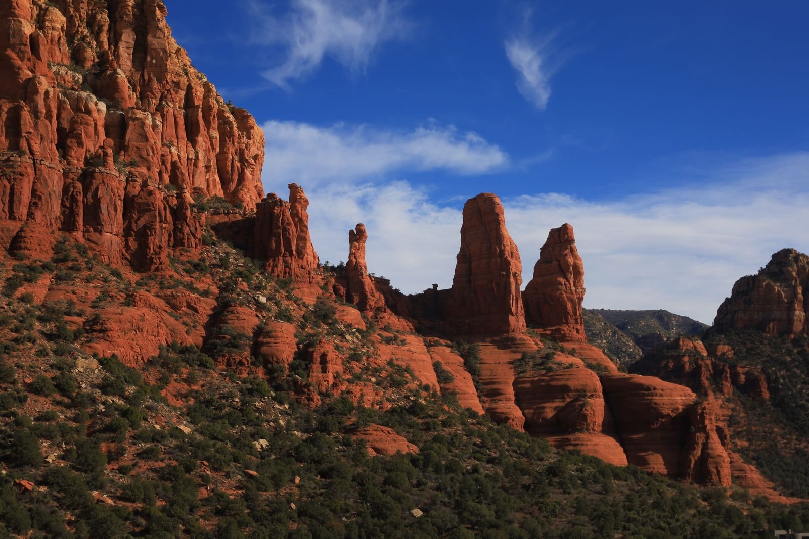 Sedona red rock formations against a blue sky in Arizona